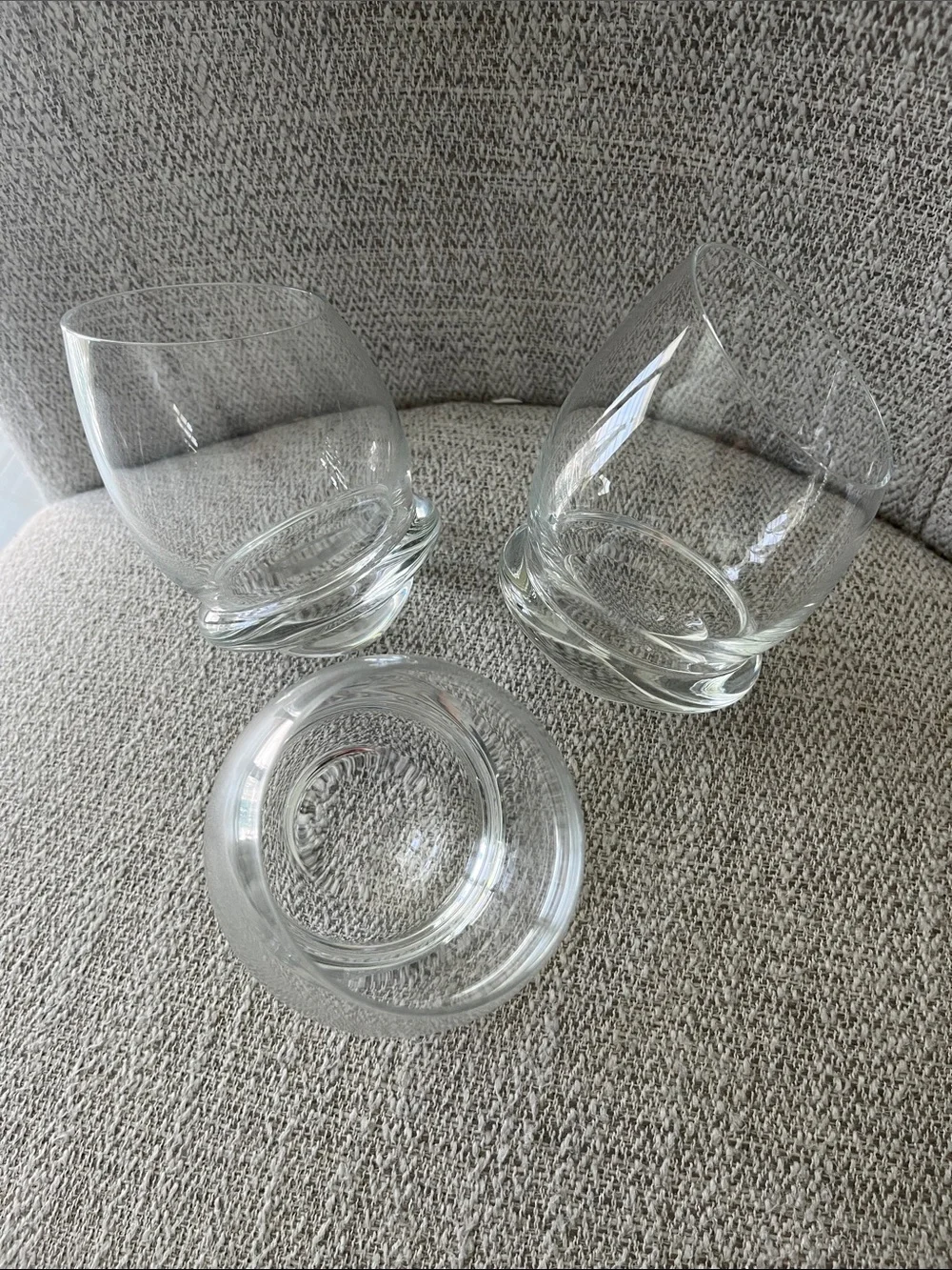 3 clear glass roly-poly rocking tumblers whiskey drinks unbranded